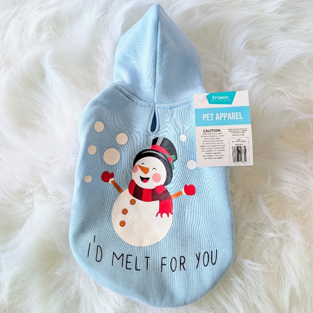 Blue Snowman Dog Hoodie Small